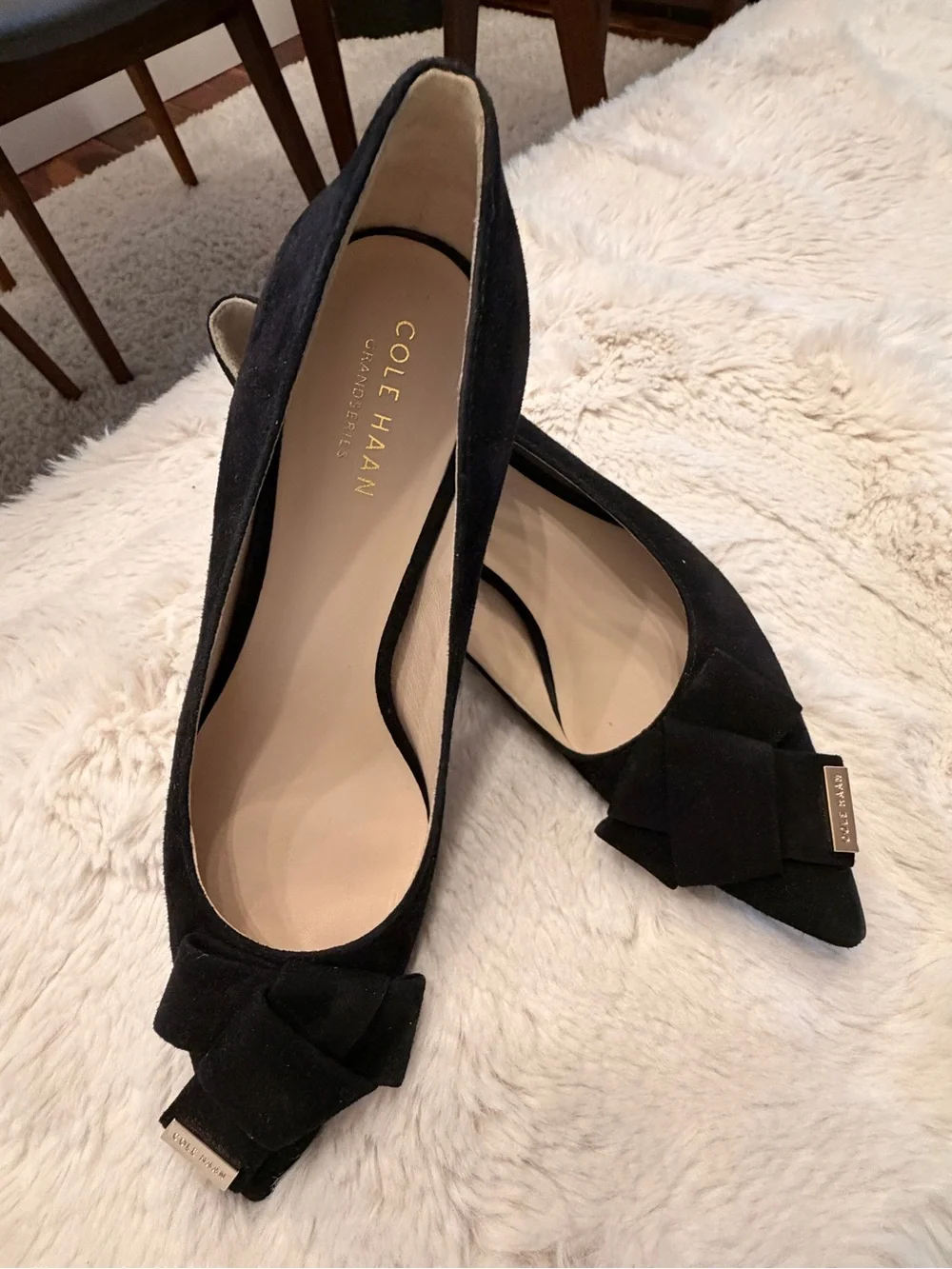 Cole Haan Black Suede Bow Detail Pumps